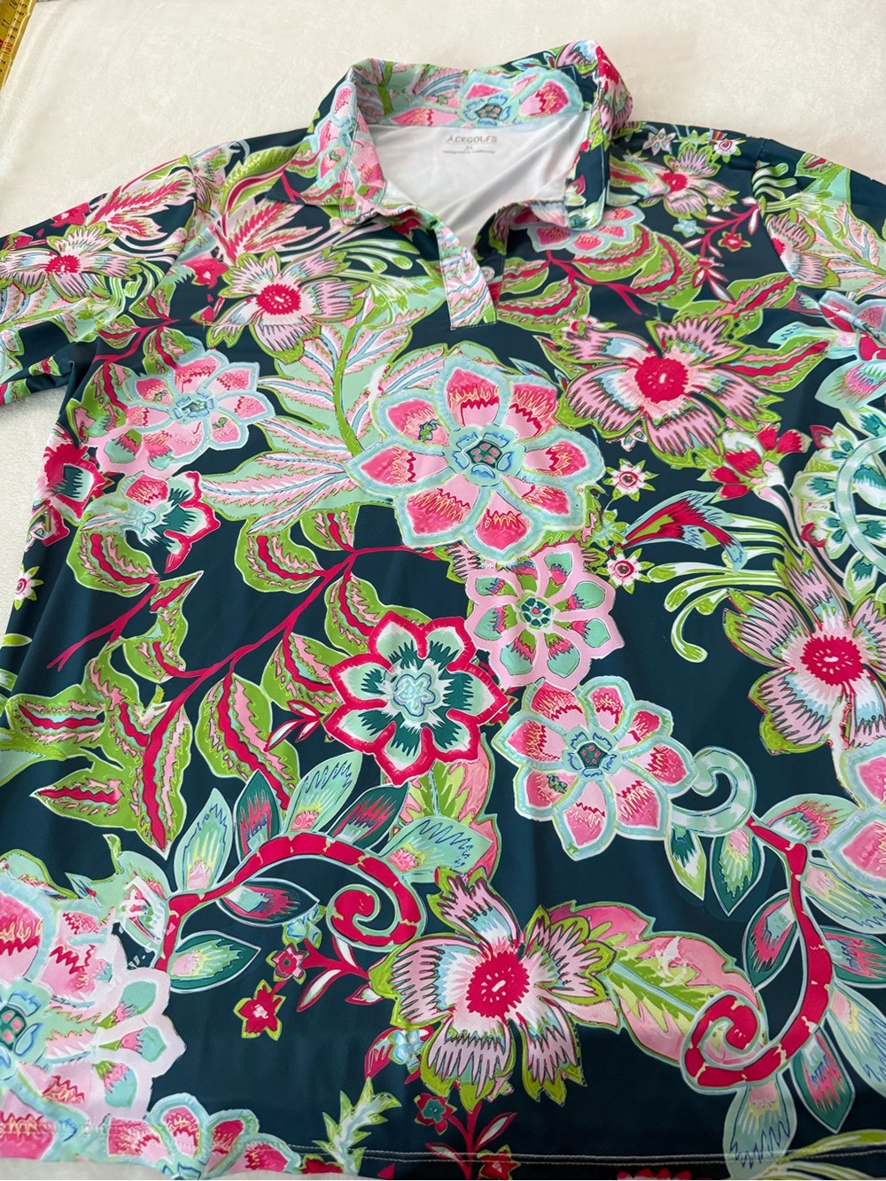CEGOLFS Women's Artful Floral Silky Polo Shirt size XL E15